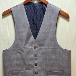 Dress Vest Mens 40 Gray Check Formal Suit 5 Button Front Belted Back Lined